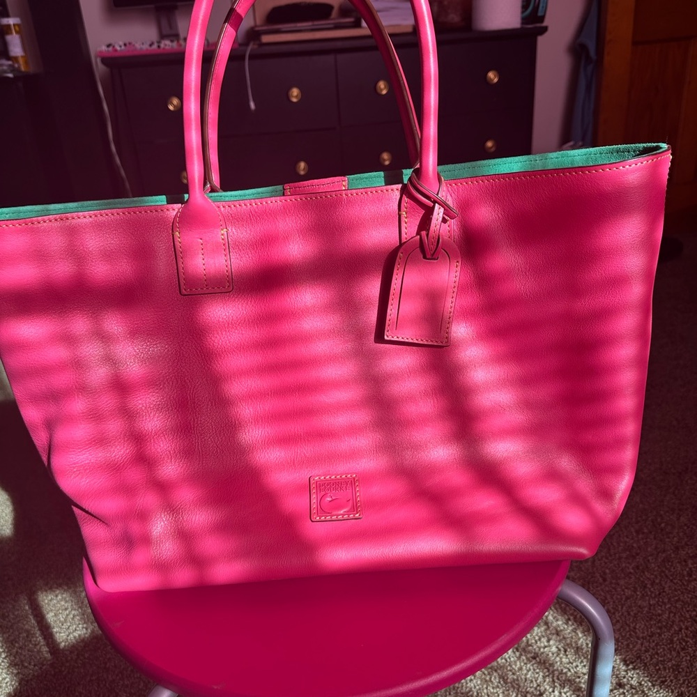 Dooney & Bourke Fuchsia and Green Leather Tote